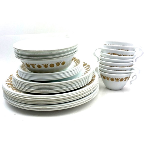 Corelle Butterfly Gold dinnerware set Iconic vintage 1970s 37pc Plate Cup Bowls